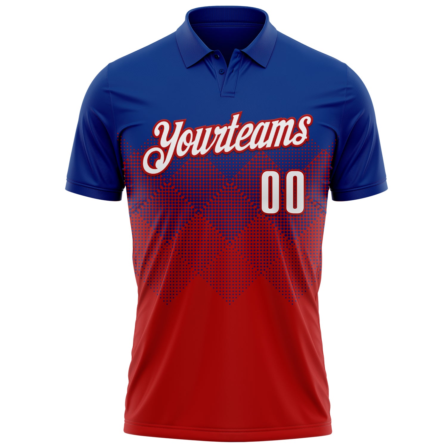 Custom Royal White-Red 3D Gradient Square Shape Performance Polo Shirt