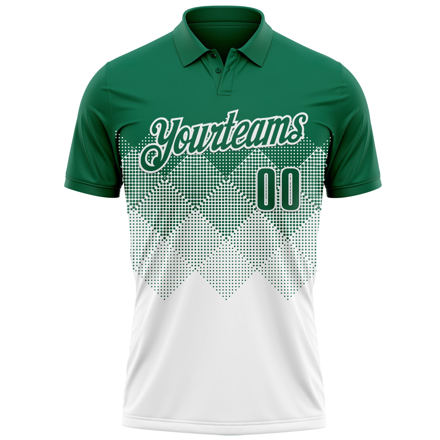 Custom Kelly Green White 3D Gradient Square Shape Performance Polo Shirt