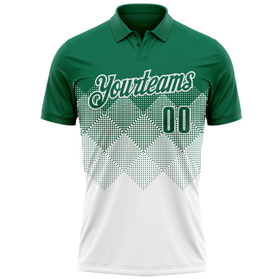 Custom Kelly Green White 3D Gradient Square Shape Performance Polo Shirt