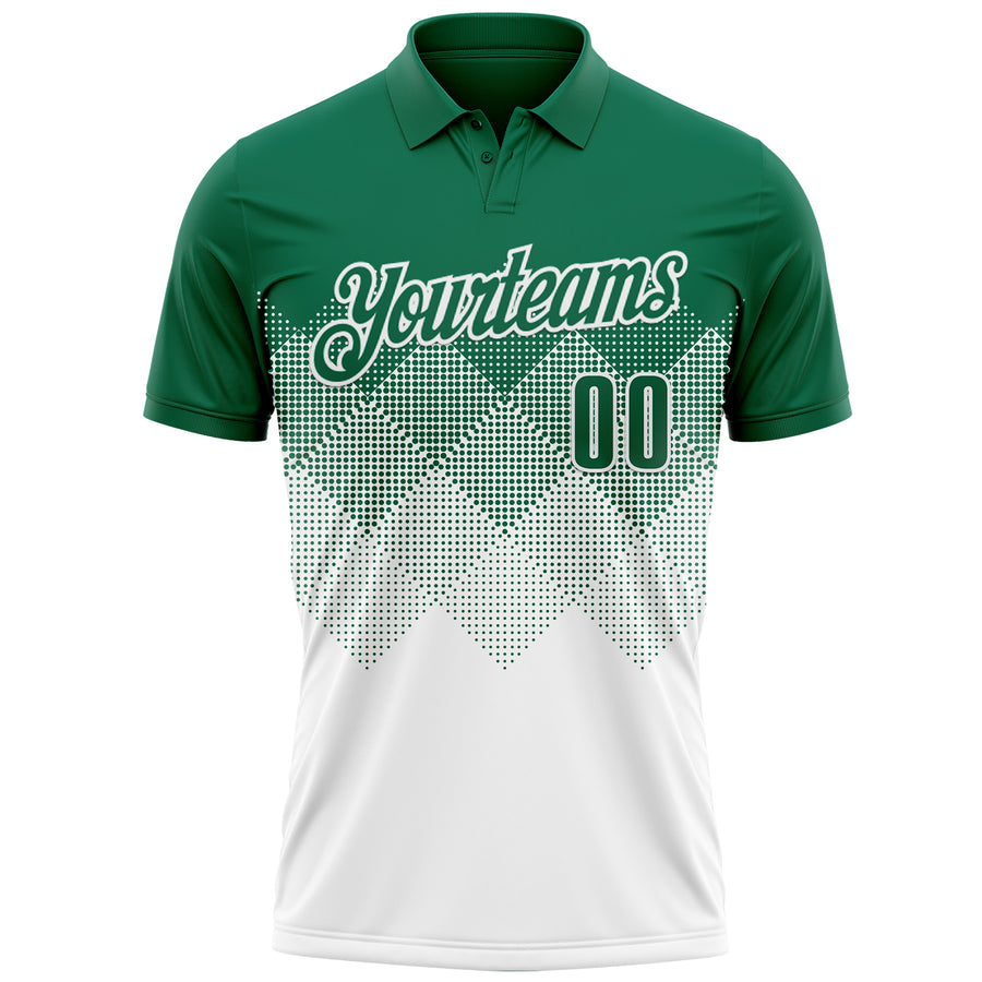 Custom Kelly Green White 3D Gradient Square Shape Performance Polo Shirt