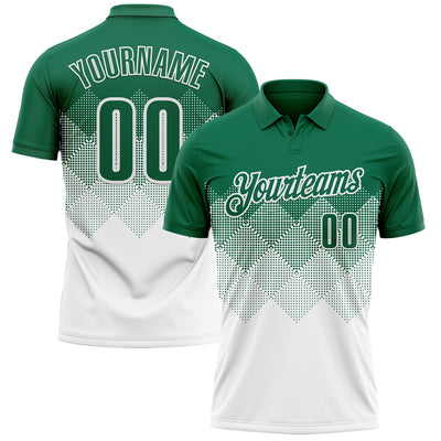 Custom Kelly Green White 3D Gradient Square Shape Performance Polo Shirt