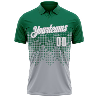 Custom Kelly Green White-Gray 3D Gradient Square Shape Performance Polo Shirt