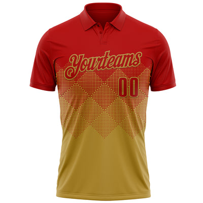 Custom Red Old Gold 3D Gradient Square Shape Performance Polo Shirt
