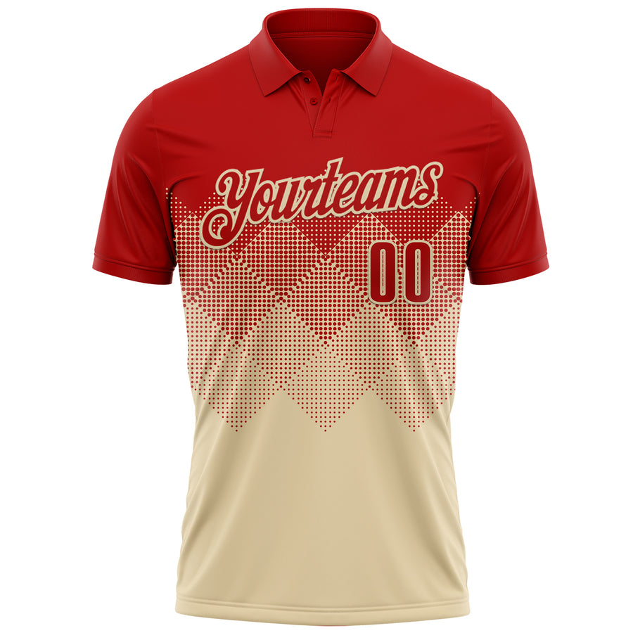 Custom Red Cream 3D Gradient Square Shape Performance Polo Shirt