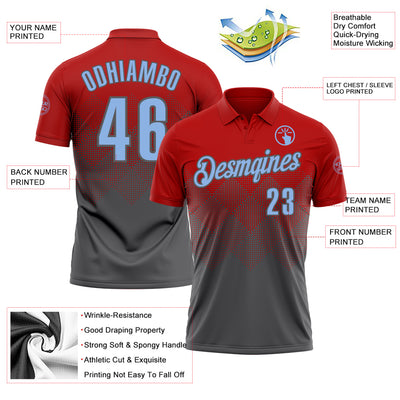 Custom Red Light Blue-Steel Gray 3D Gradient Square Shape Performance Polo Shirt