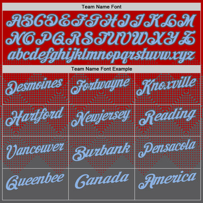 Custom Red Light Blue-Steel Gray 3D Gradient Square Shape Performance Polo Shirt