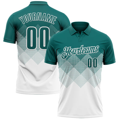 Custom Teal White 3D Gradient Square Shape Performance Polo Shirt