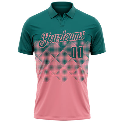 Custom Teal Medium Pink 3D Gradient Square Shape Performance Polo Shirt