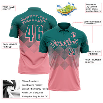 Custom Teal Medium Pink 3D Gradient Square Shape Performance Polo Shirt