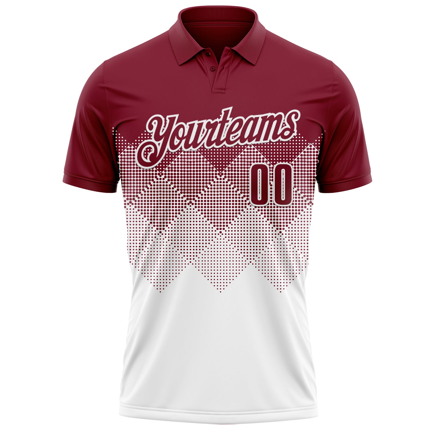 Custom Crimson White 3D Gradient Square Shape Performance Polo Shirt