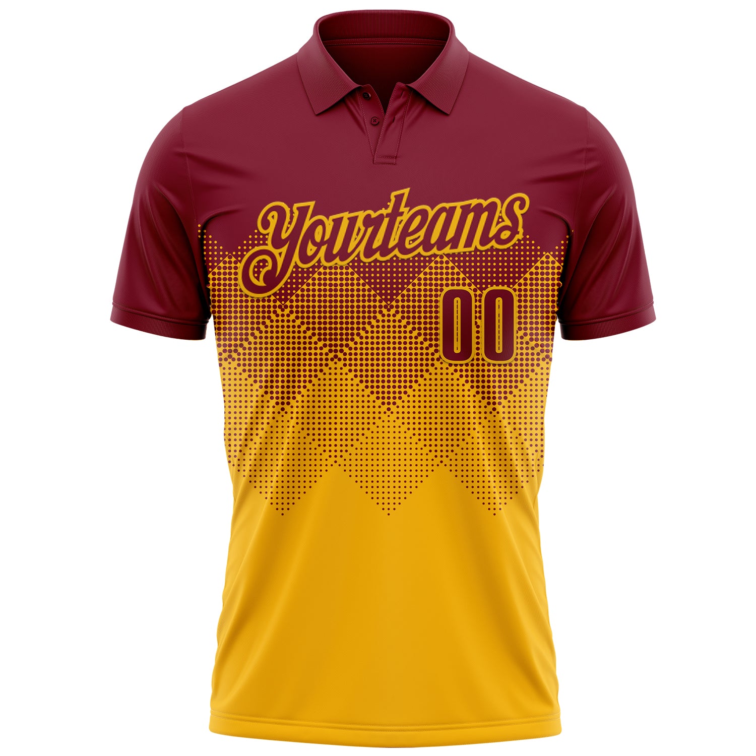 Custom Crimson Gold 3D Gradient Square Shape Performance Polo Shirt