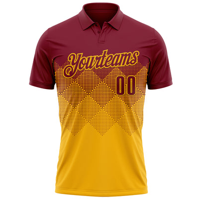 Custom Crimson Gold 3D Gradient Square Shape Performance Polo Shirt