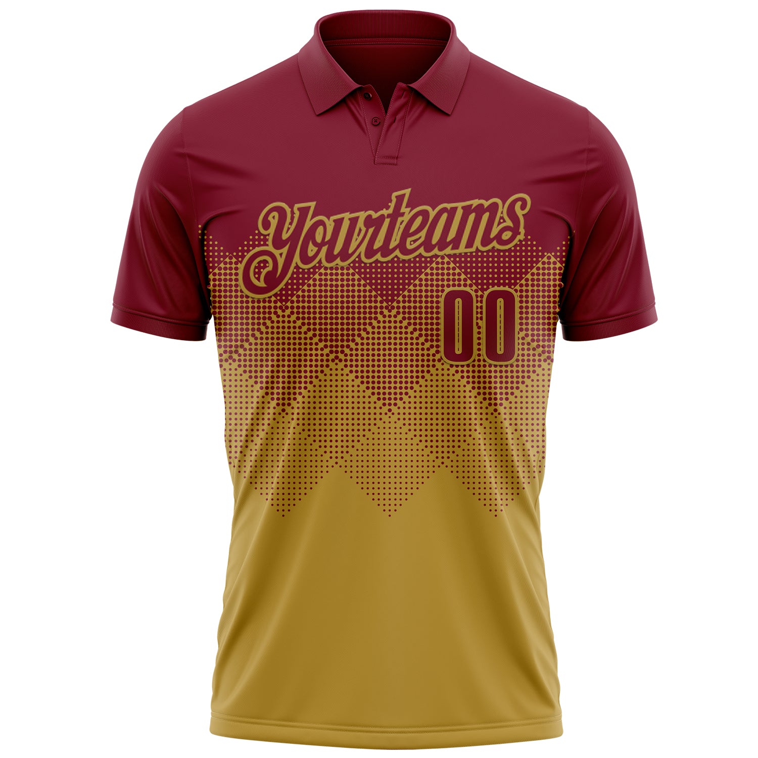 Custom Crimson Old Gold 3D Gradient Square Shape Performance Polo Shirt