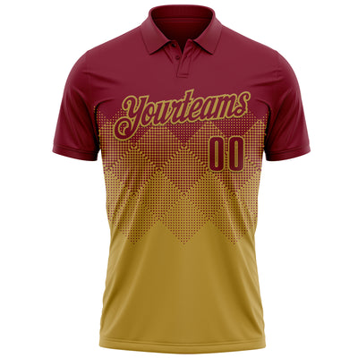 Custom Crimson Old Gold 3D Gradient Square Shape Performance Polo Shirt