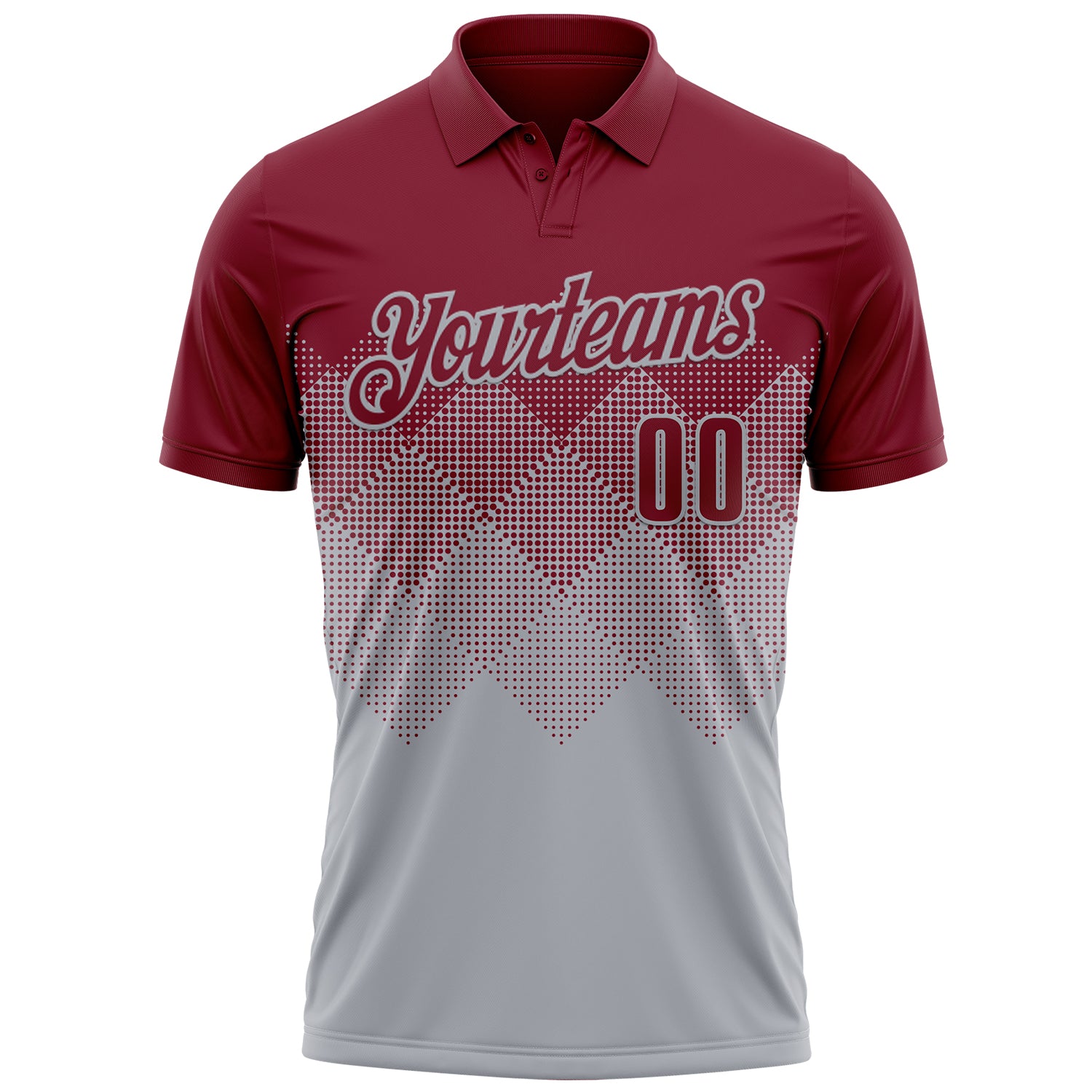 Custom Crimson Gray 3D Gradient Square Shape Performance Polo Shirt