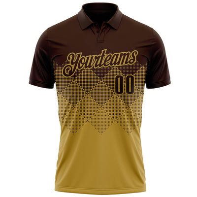 Custom Brown Old Gold 3D Gradient Square Shape Performance Polo Shirt