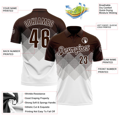 Custom Brown White 3D Gradient Square Shape Performance Polo Shirt