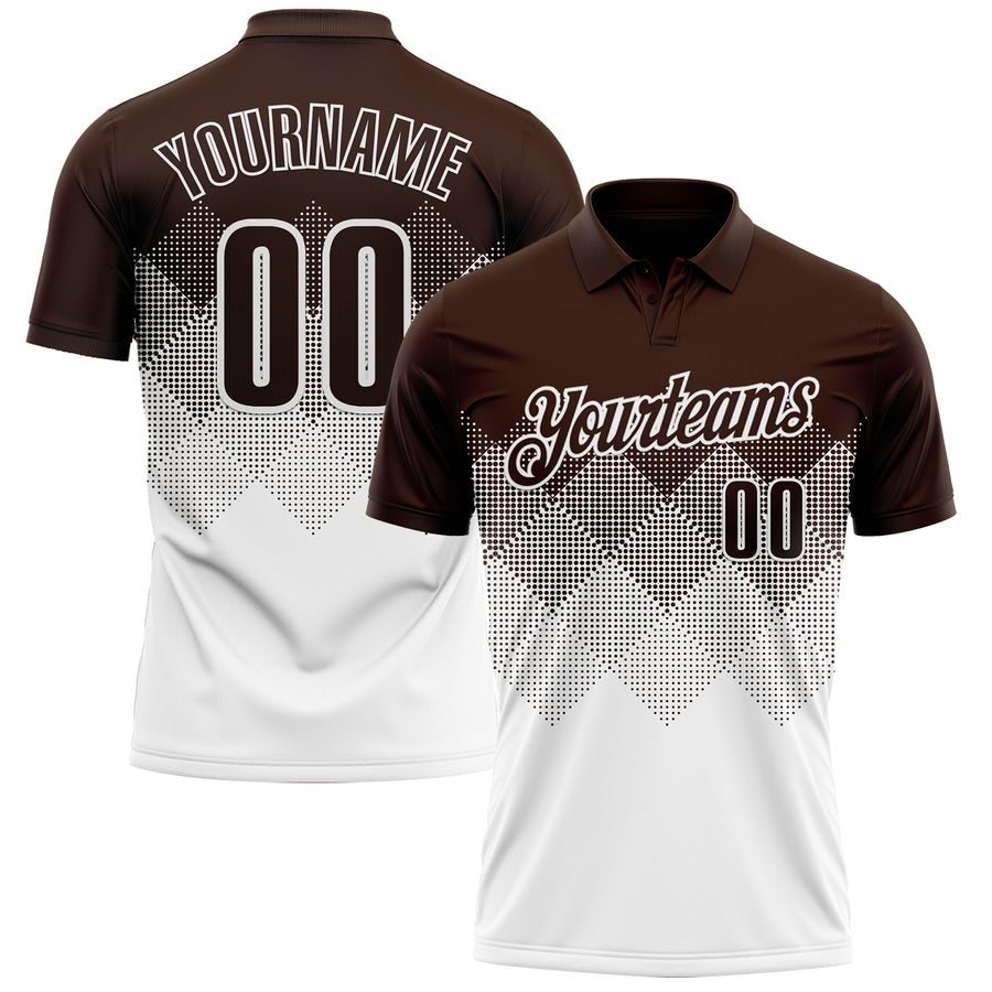 Custom Brown White 3D Gradient Square Shape Performance Polo Shirt