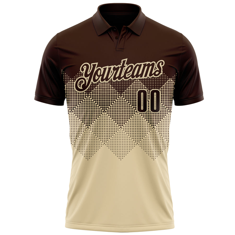 Custom Brown Cream 3D Gradient Square Shape Performance Polo Shirt