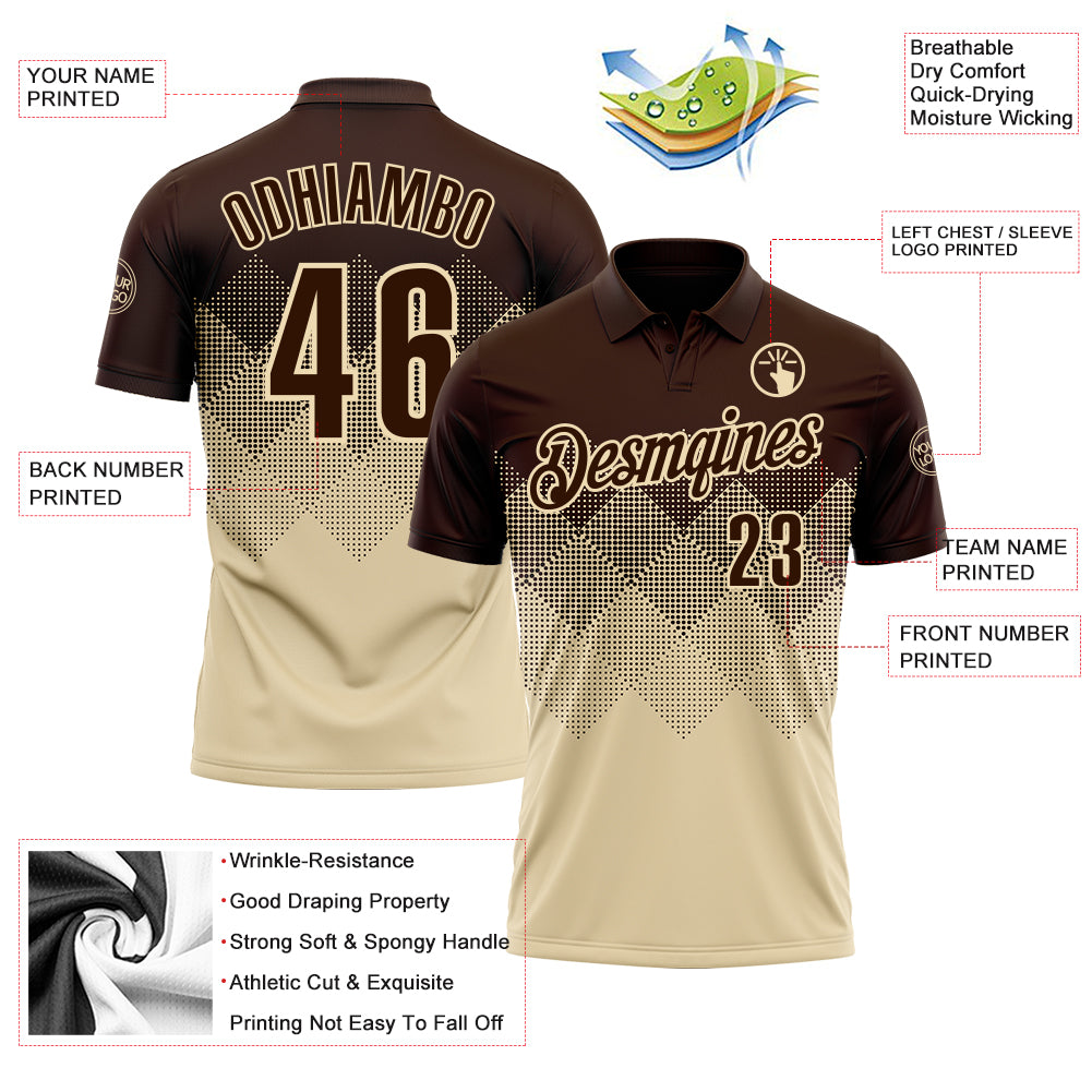 Custom Brown Cream 3D Gradient Square Shape Performance Polo Shirt