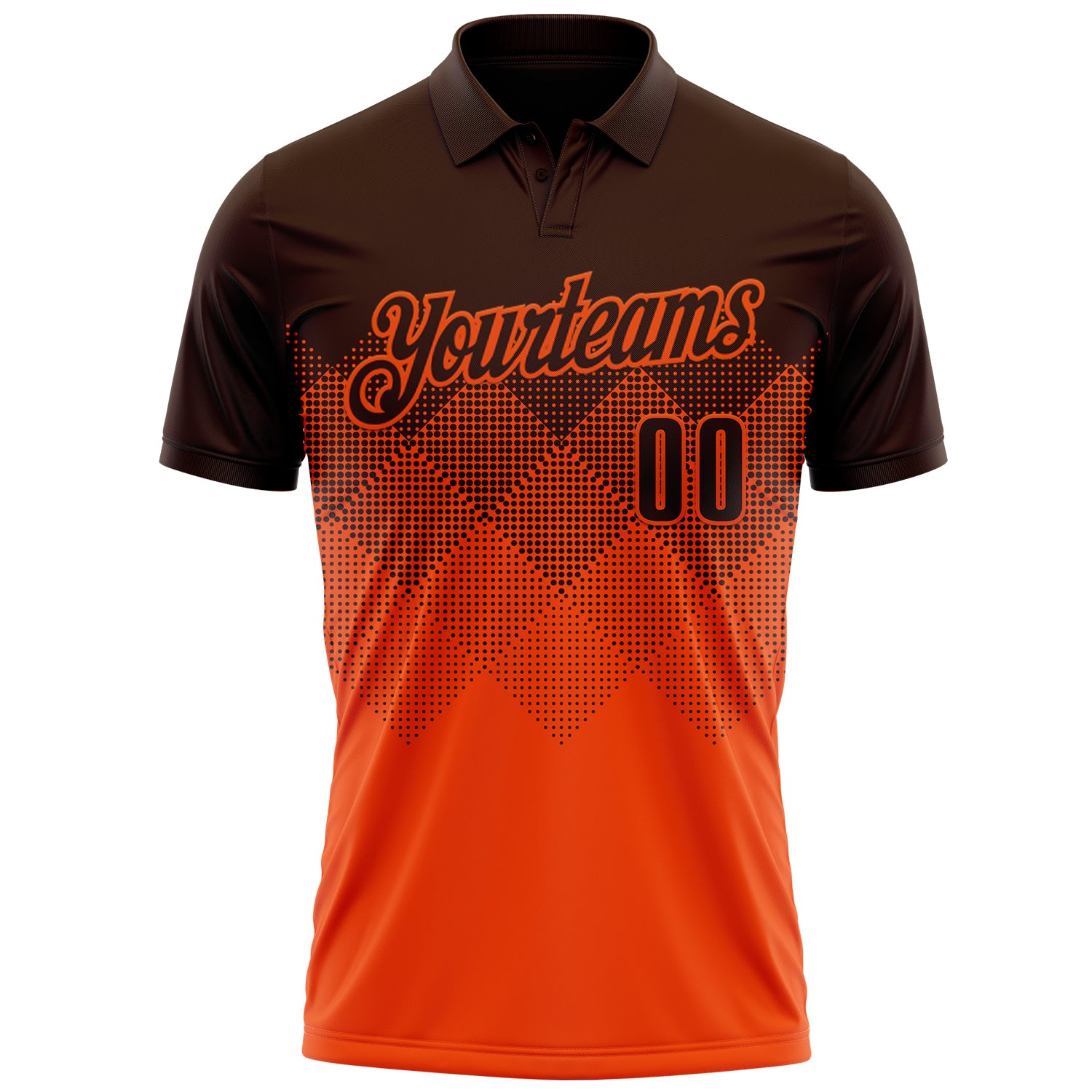 Custom Brown Orange 3D Gradient Square Shape Performance Polo Shirt