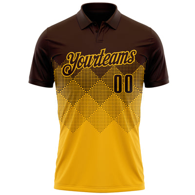 Custom Brown Gold 3D Gradient Square Shape Performance Polo Shirt