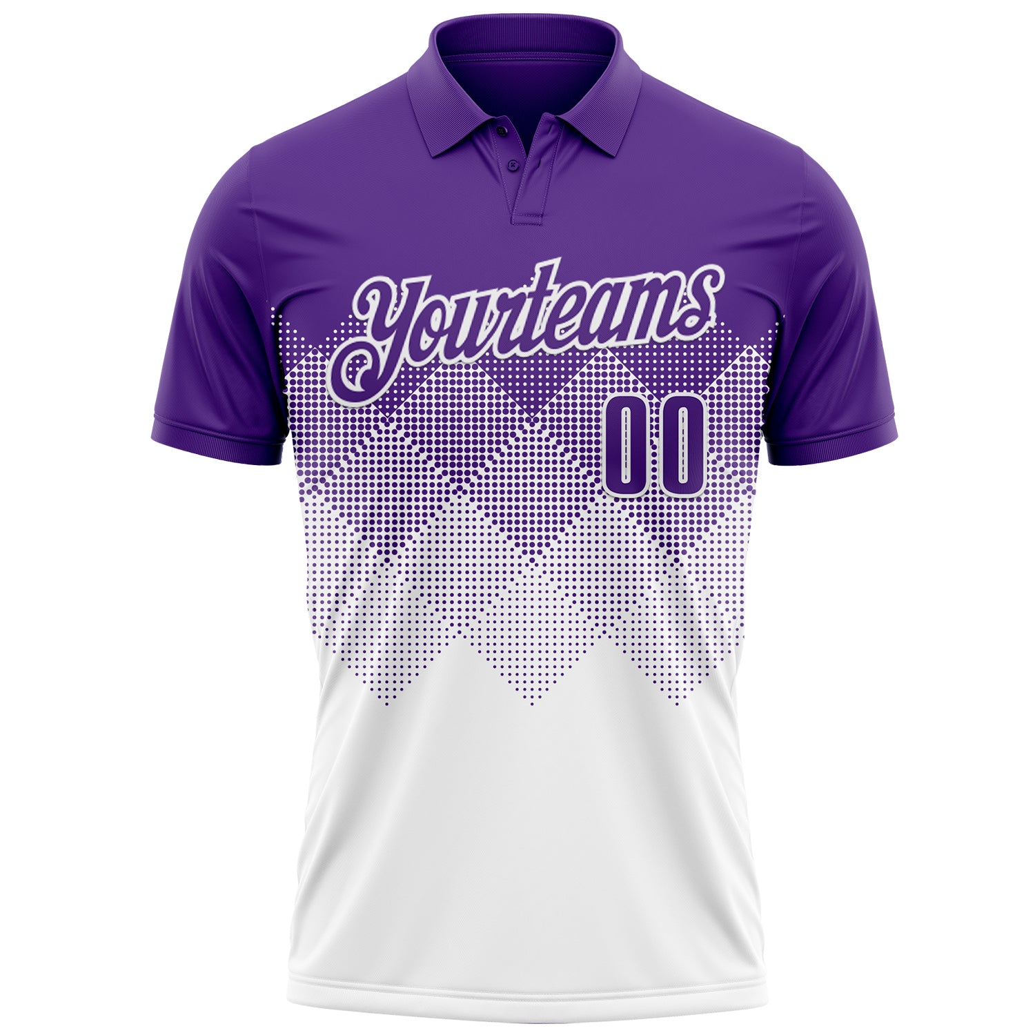 Custom Purple White 3D Gradient Square Shape Performance Polo Shirt