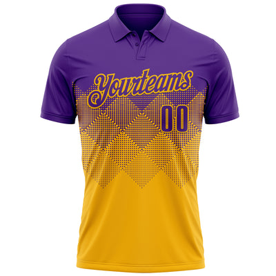Custom Purple Gold 3D Gradient Square Shape Performance Polo Shirt