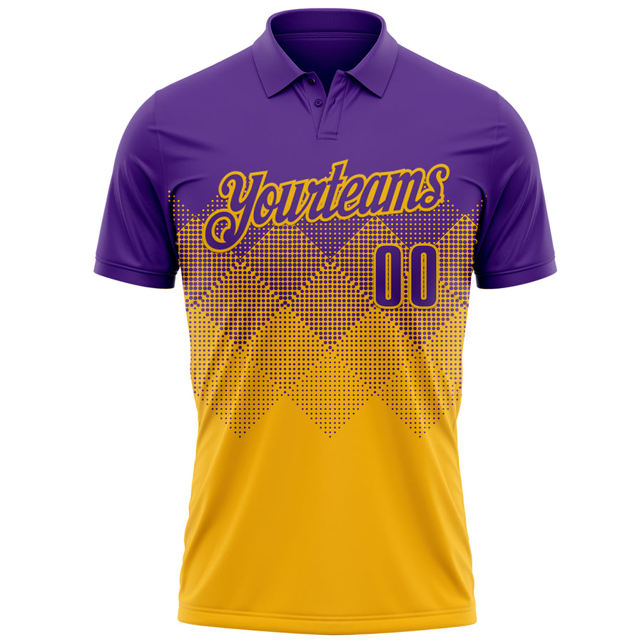 Custom Purple Gold 3D Gradient Square Shape Performance Polo Shirt
