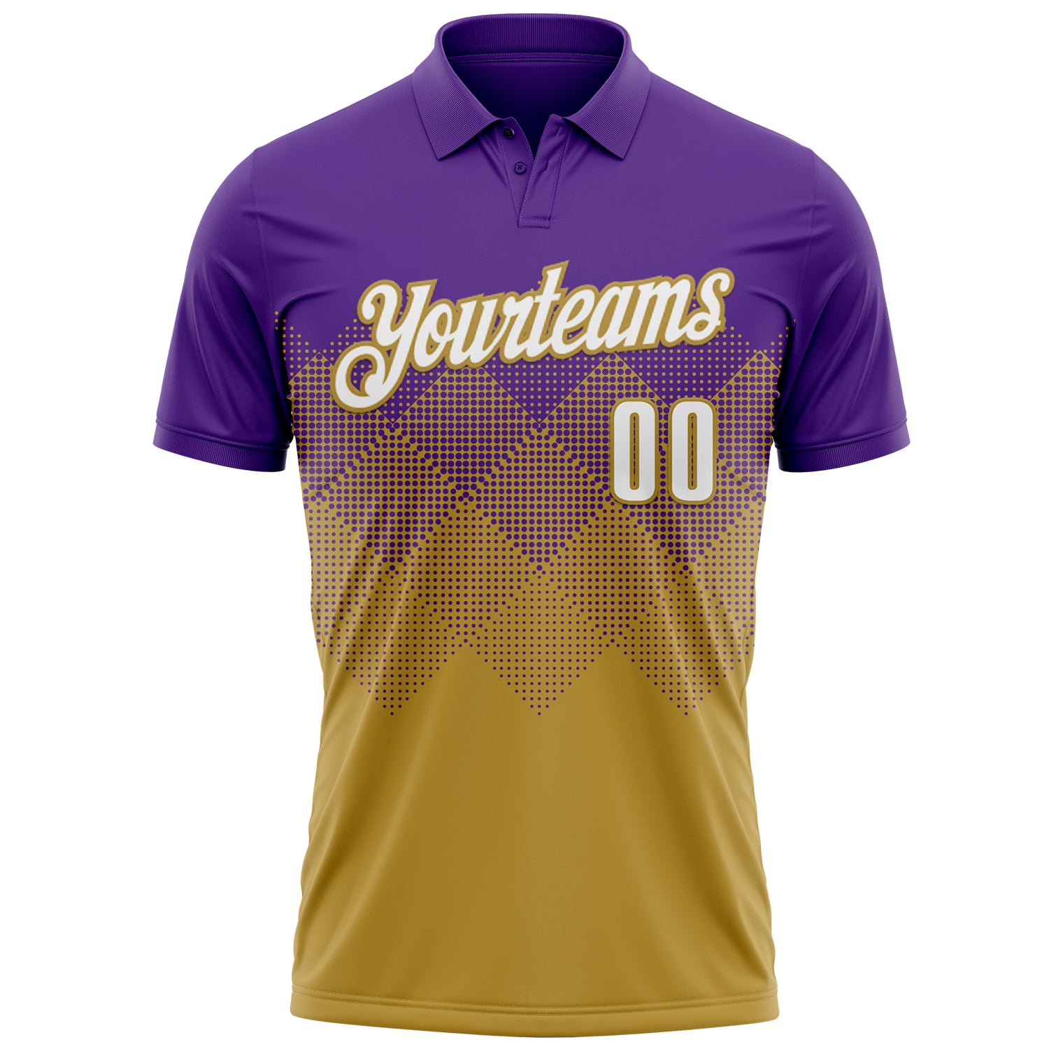 Custom Purple White-Old Gold 3D Gradient Square Shape Performance Polo Shirt