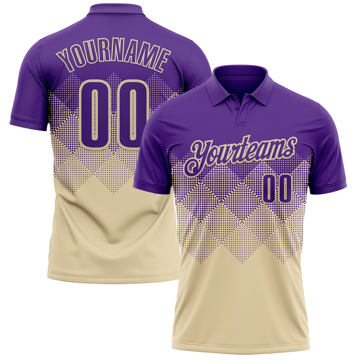 Custom Purple Cream 3D Gradient Square Shape Performance Polo Shirt
