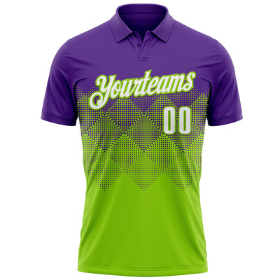 Custom Purple White-Neon Green 3D Gradient Square Shape Performance Polo Shirt