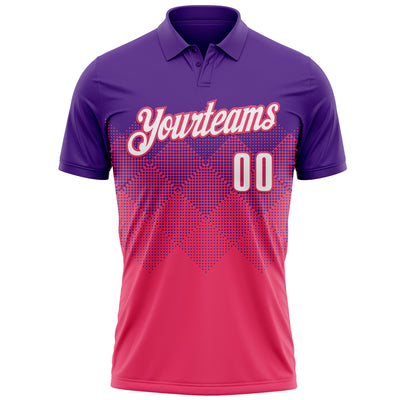 Custom Purple White-Neon Pink 3D Gradient Square Shape Performance Polo Shirt