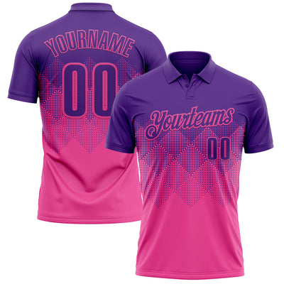 Custom Purple Pink 3D Gradient Square Shape Performance Polo Shirt