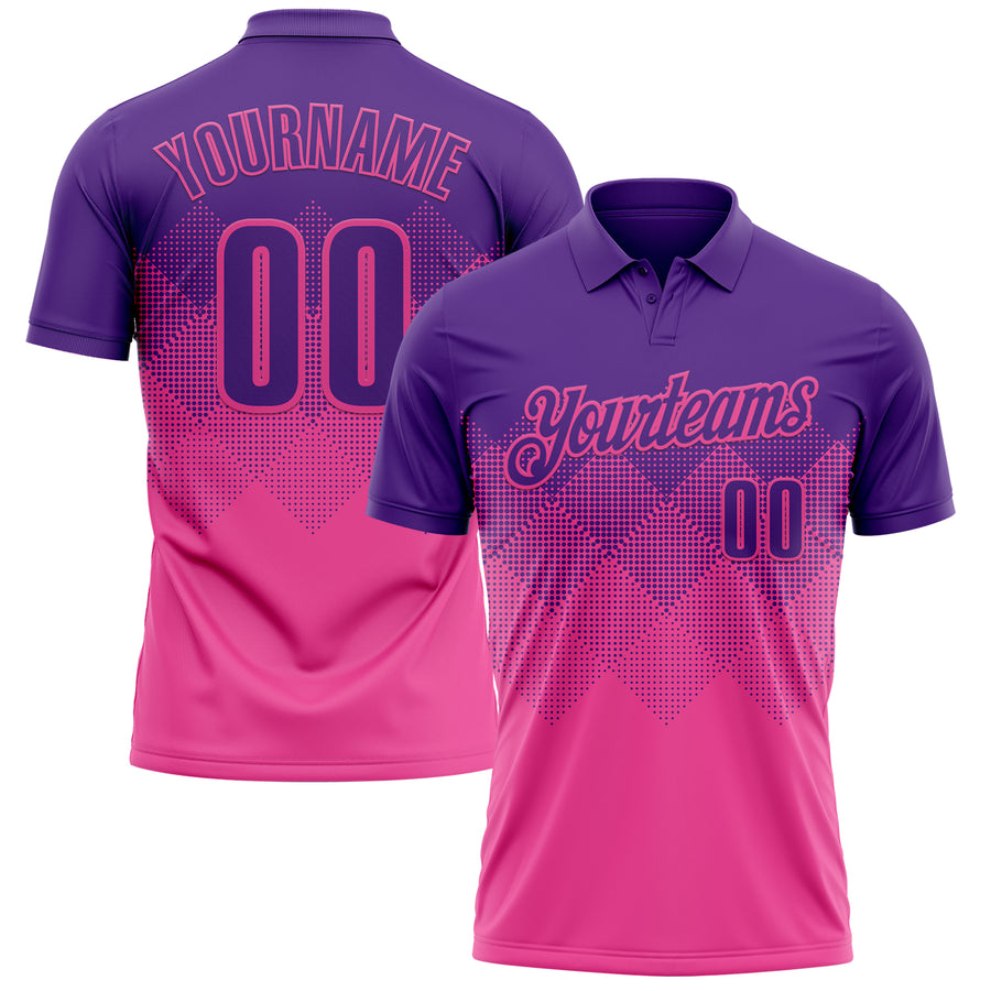 Custom Purple Pink 3D Gradient Square Shape Performance Polo Shirt
