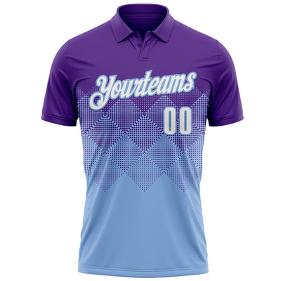 Custom Purple White-Light Blue 3D Gradient Square Shape Performance Polo Shirt