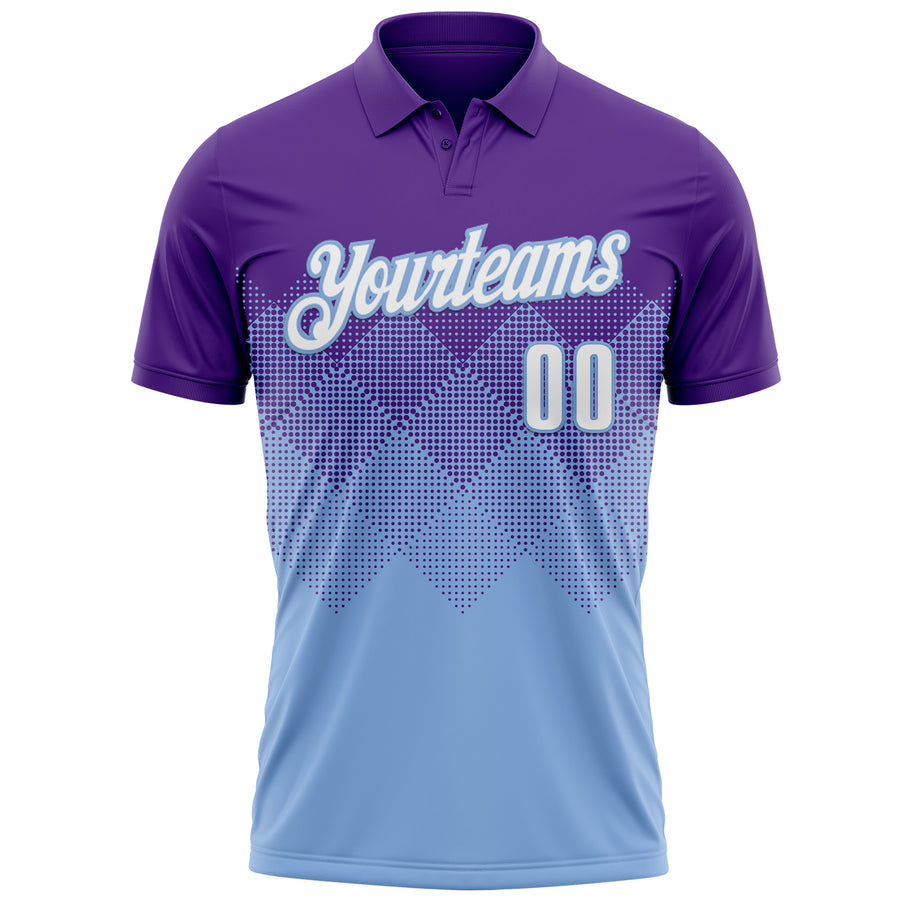 Custom Purple White-Light Blue 3D Gradient Square Shape Performance Polo Shirt