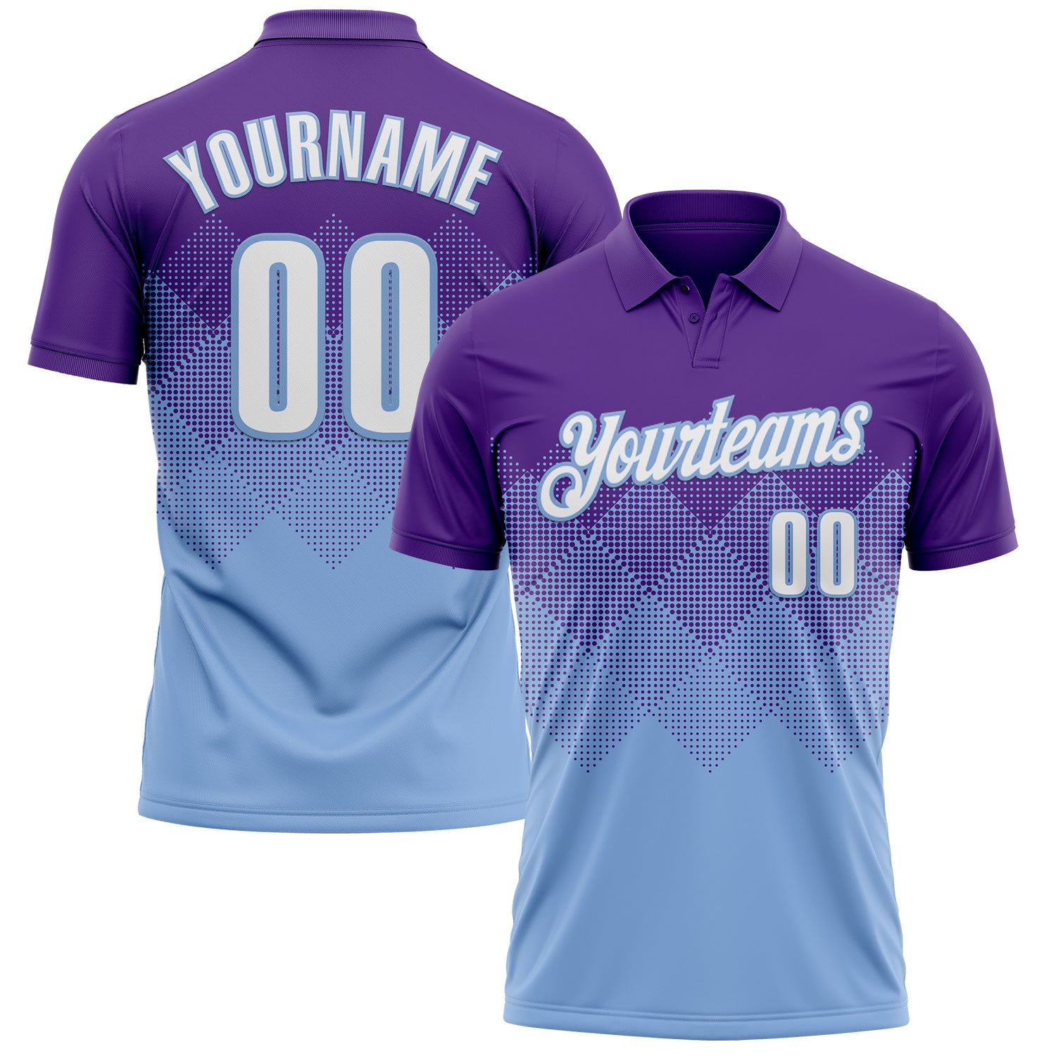 Custom Purple White-Light Blue 3D Gradient Square Shape Performance Polo Shirt