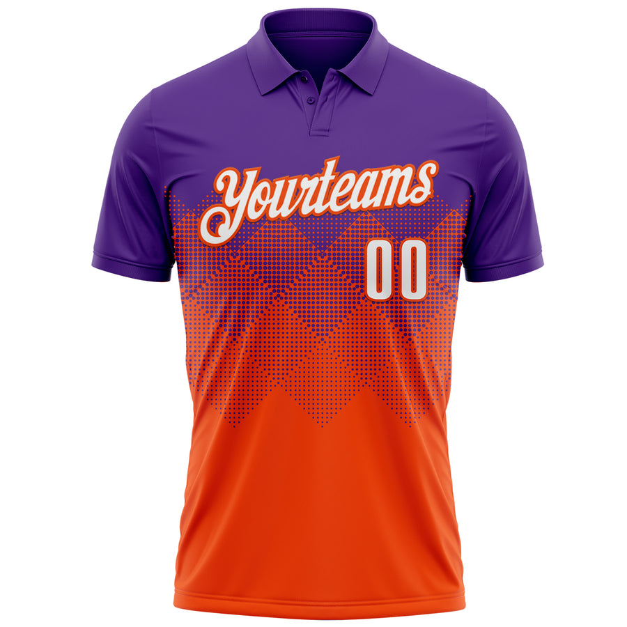 Custom Purple White-Orange 3D Gradient Square Shape Performance Polo Shirt