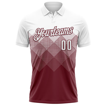 Custom White Burgundy 3D Gradient Square Shape Performance Polo Shirt
