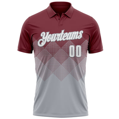 Custom Burgundy White-Gray 3D Gradient Square Shape Performance Polo Shirt