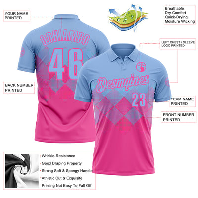 Custom Light Blue Pink 3D Gradient Square Shape Performance Polo Shirt