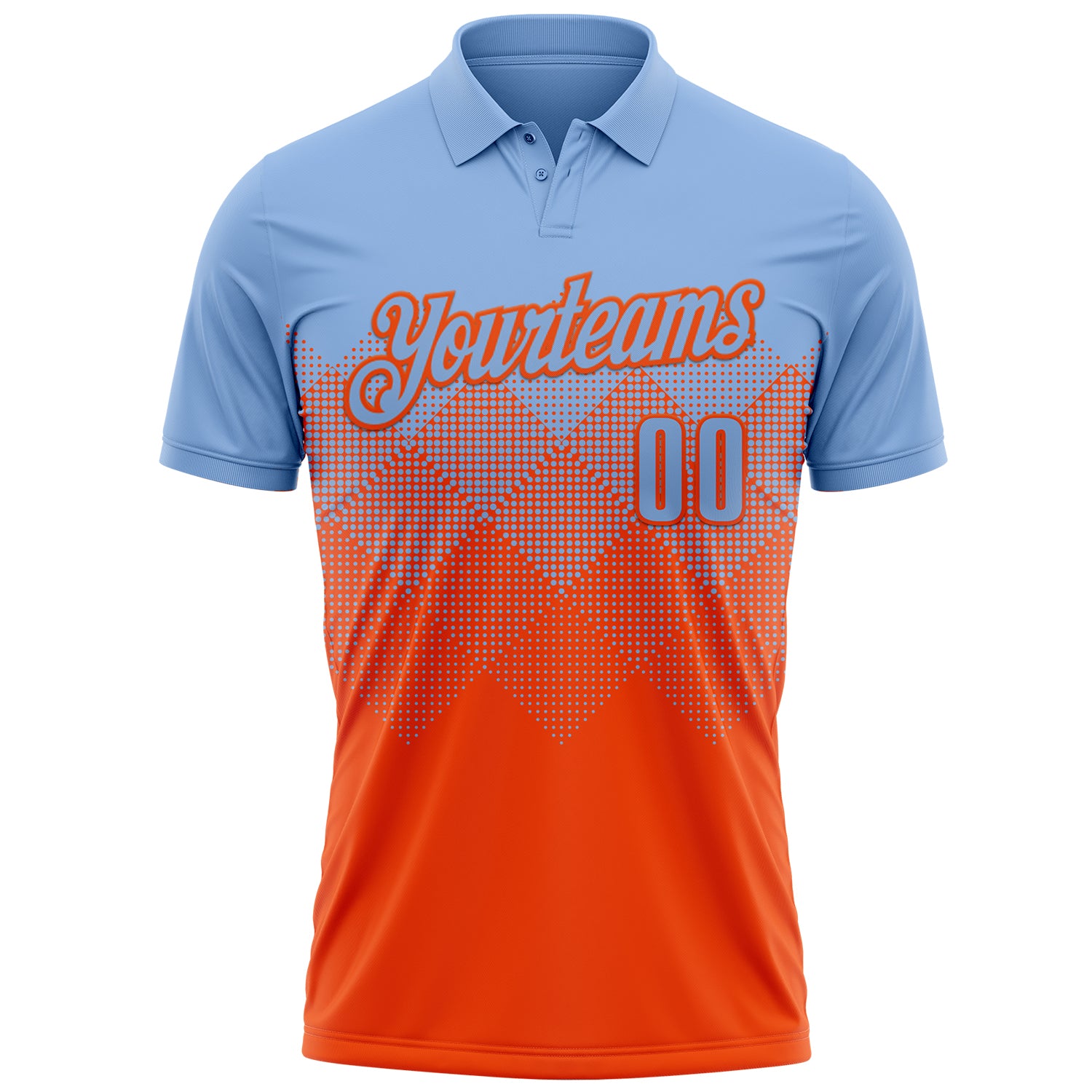 Custom Light Blue Orange 3D Gradient Square Shape Performance Polo Shirt