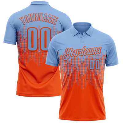 Custom Light Blue Orange 3D Gradient Square Shape Performance Polo Shirt