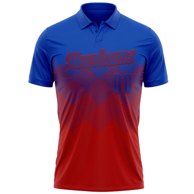 Custom Thunder Blue Red 3D Gradient Square Shape Performance Polo Shirt