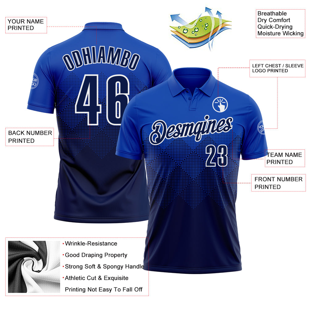 Custom Thunder Blue Navy-White 3D Gradient Square Shape Performance Polo Shirt