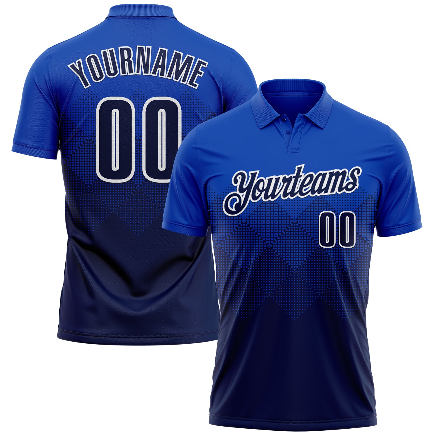 Custom Thunder Blue Navy-White 3D Gradient Square Shape Performance Polo Shirt