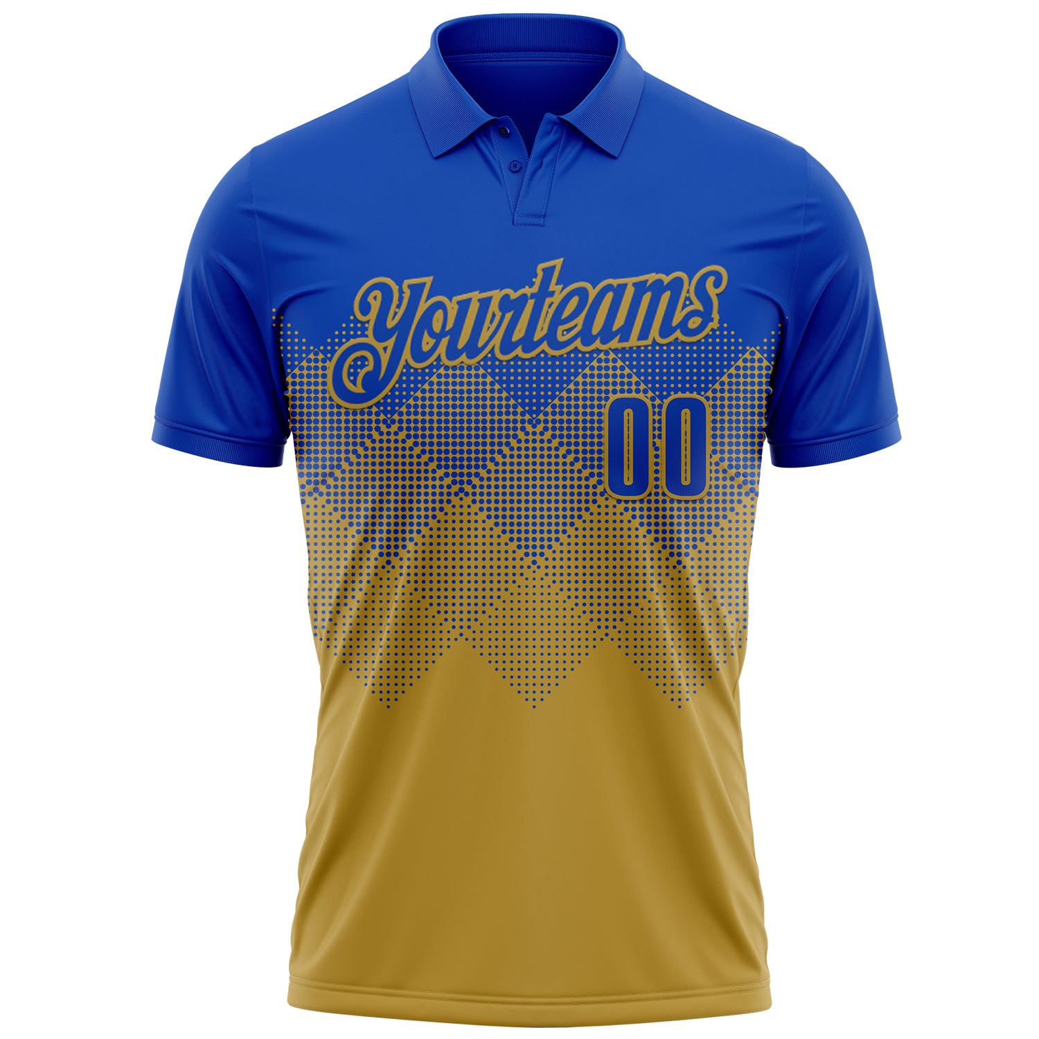 Custom Thunder Blue Old Gold 3D Gradient Square Shape Performance Polo Shirt
