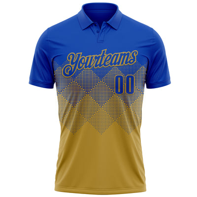 Custom Thunder Blue Old Gold 3D Gradient Square Shape Performance Polo Shirt