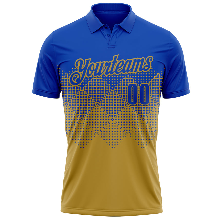 Custom Thunder Blue Old Gold 3D Gradient Square Shape Performance Polo Shirt